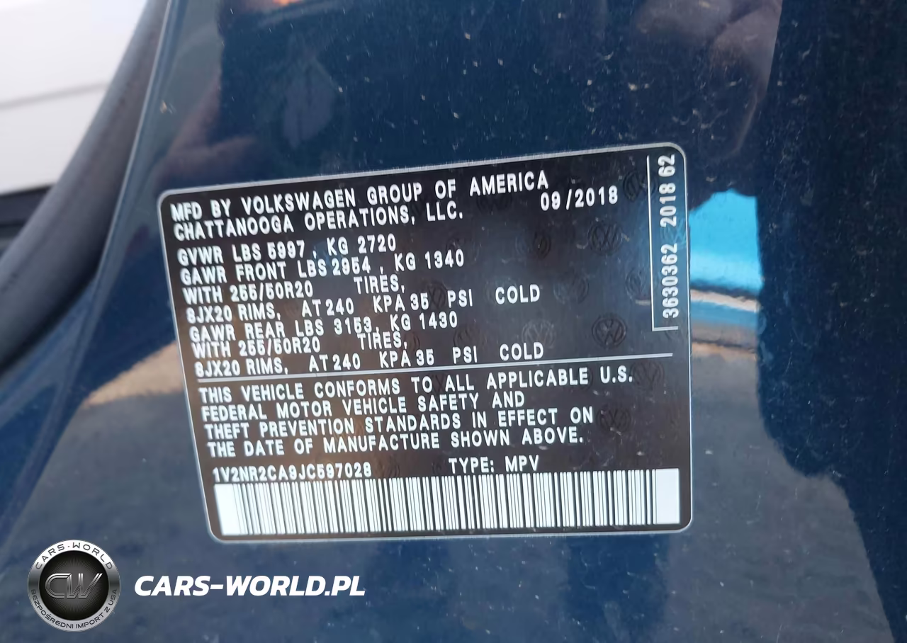 2018 Volkswagen Atlas 3.6L V6 Sel Premium VIN:1V2NR2CA9JC597028 - 9