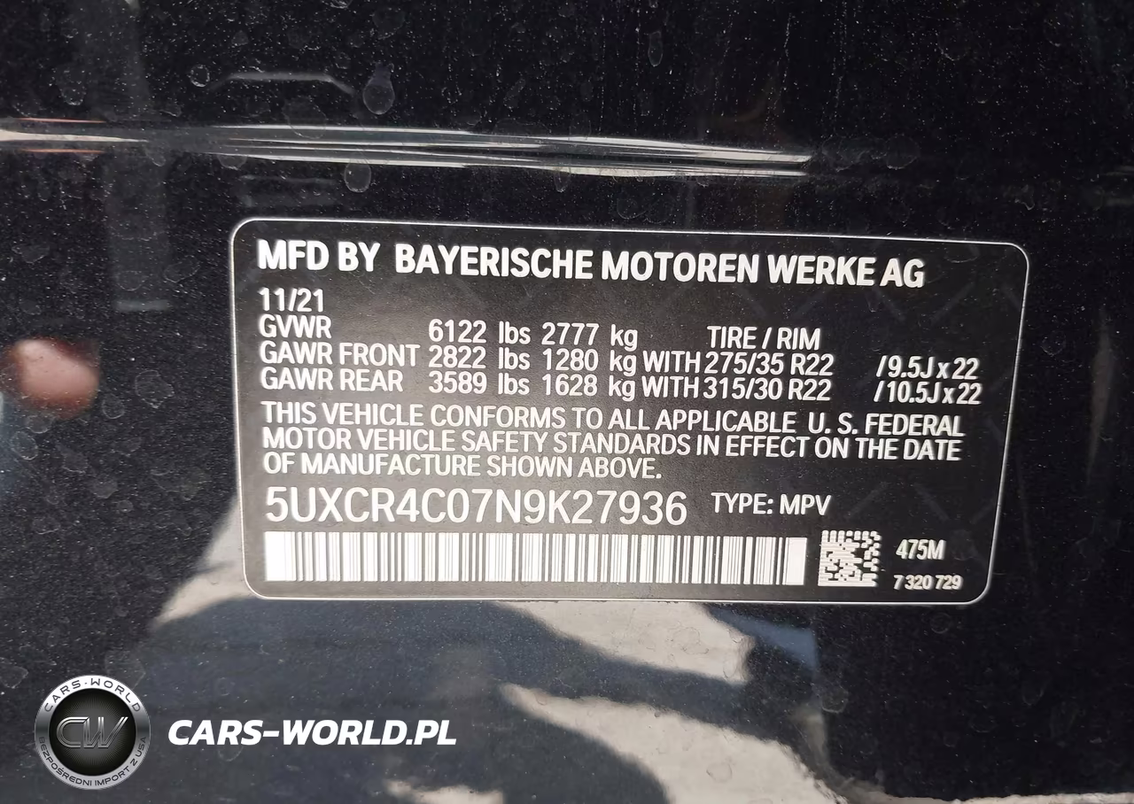 2022 BMW X5 Sdrive40I VIN:5UXCR4C07N9K27936 - 9
