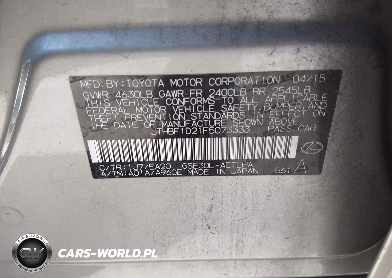 2015 Lexus Is 250 VIN:JTHBF1D21F5073333 - 9