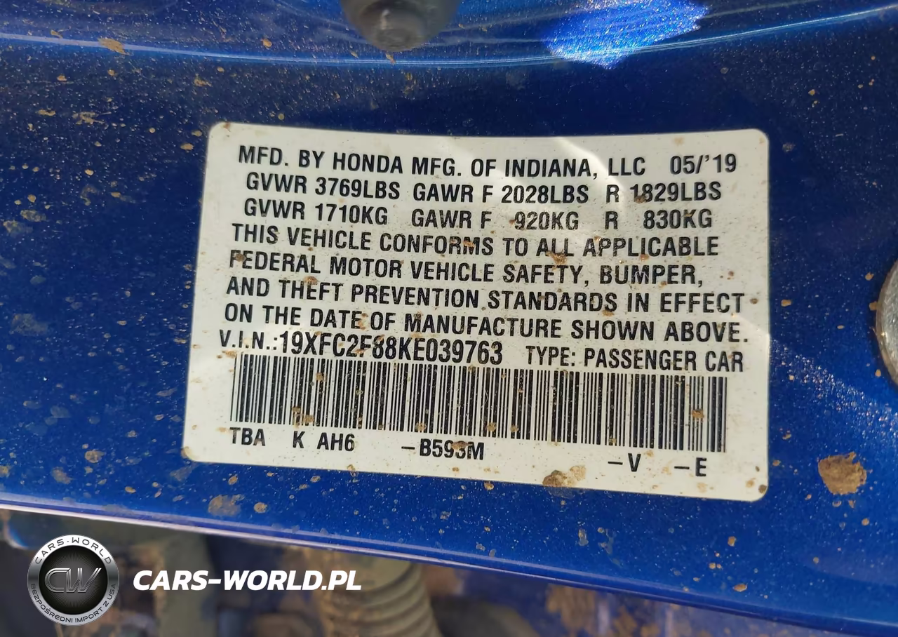 2019 Honda Civic Sport VIN:19XFC2F88KE039763 - 9