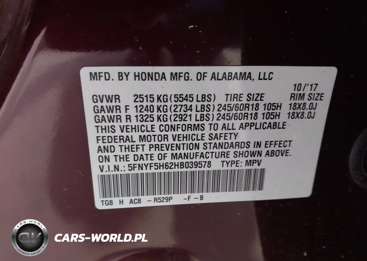 2017 Honda Pilot Ex-L VIN:5FNYF5H62HB039578 - 9