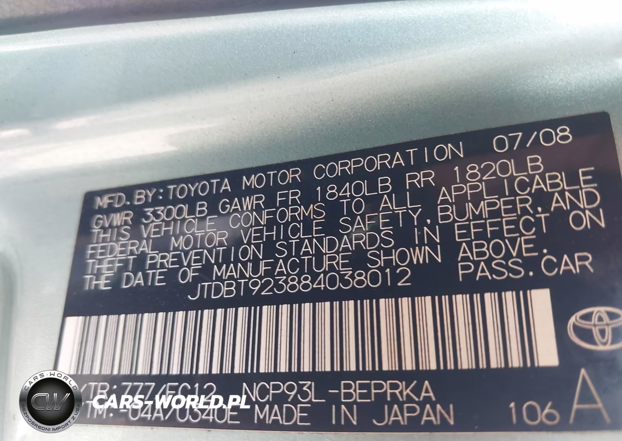 2008 Toyota Yaris VIN:JTDBT923884038012 - 9