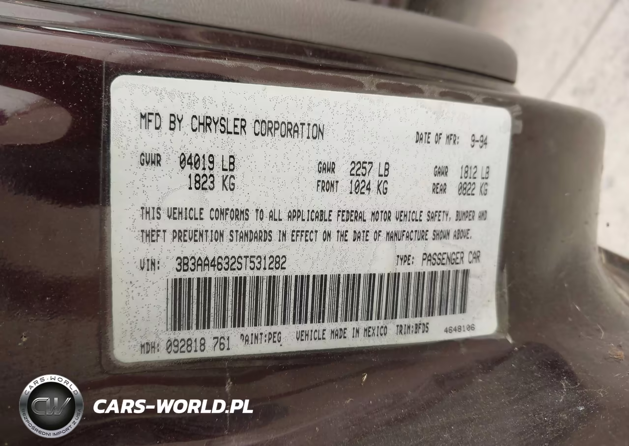 1995 Dodge Spirit VIN:3B3AA4632ST531282 - 9