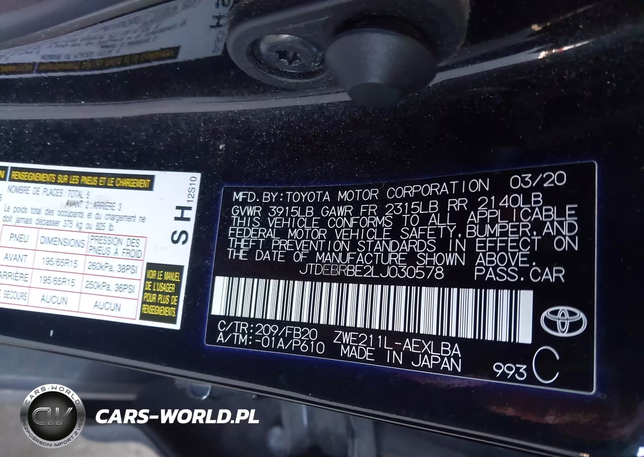 2020 Toyota Corolla Hybrid Le VIN:JTDEBRBE2LJ030578 - 9