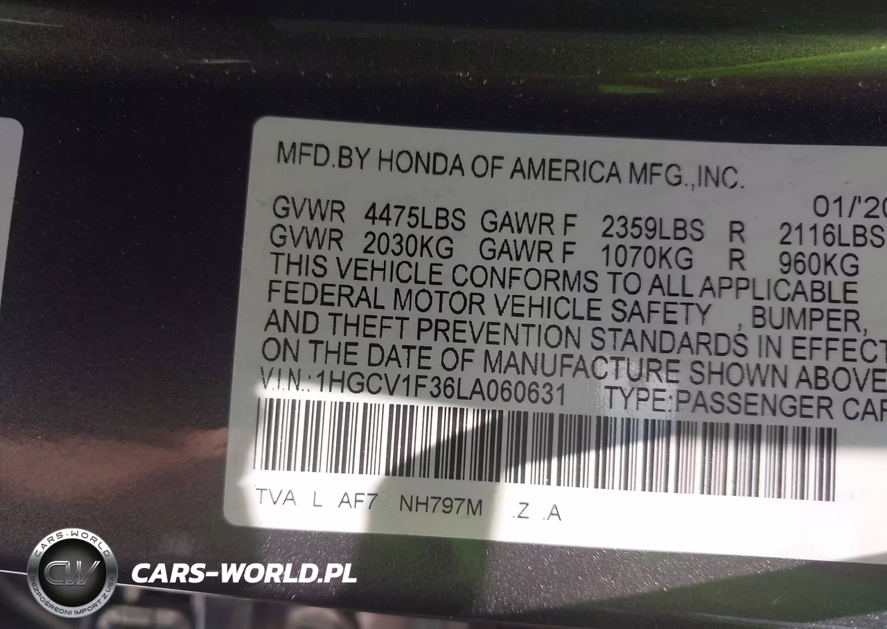 2020 Honda Accord Sport VIN:1HGCV1F36LA060631 - 9