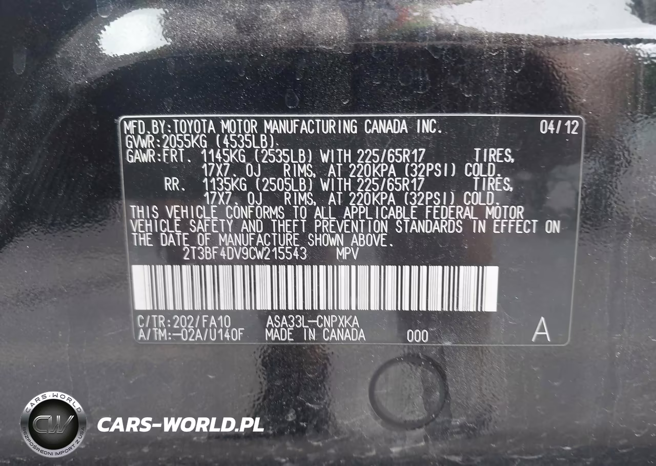 2012 Toyota Rav4 VIN:2T3BF4DV9CW215543 - 9