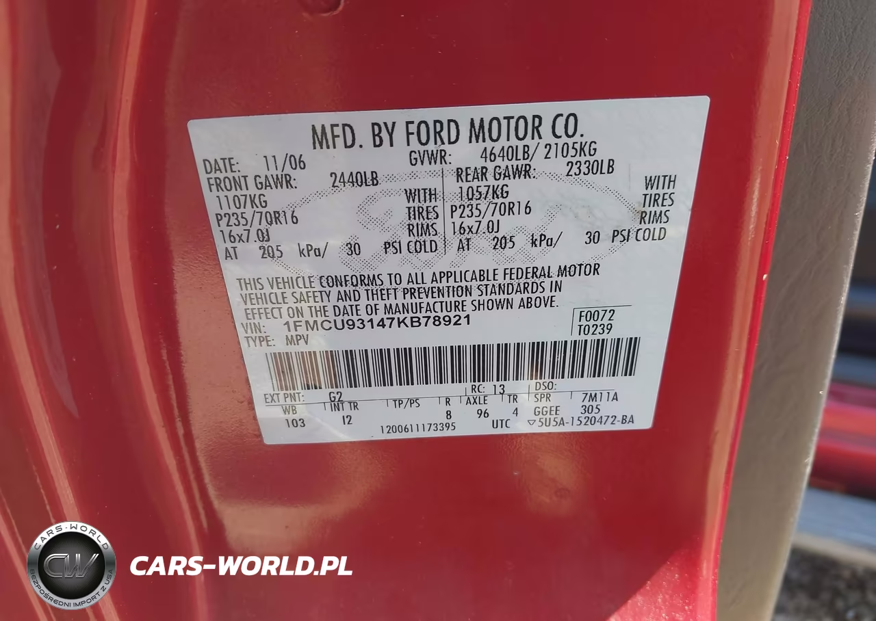 2007 Ford Escape Xlt-Xlt Sport VIN:1FMCU93147KB78921 - 9