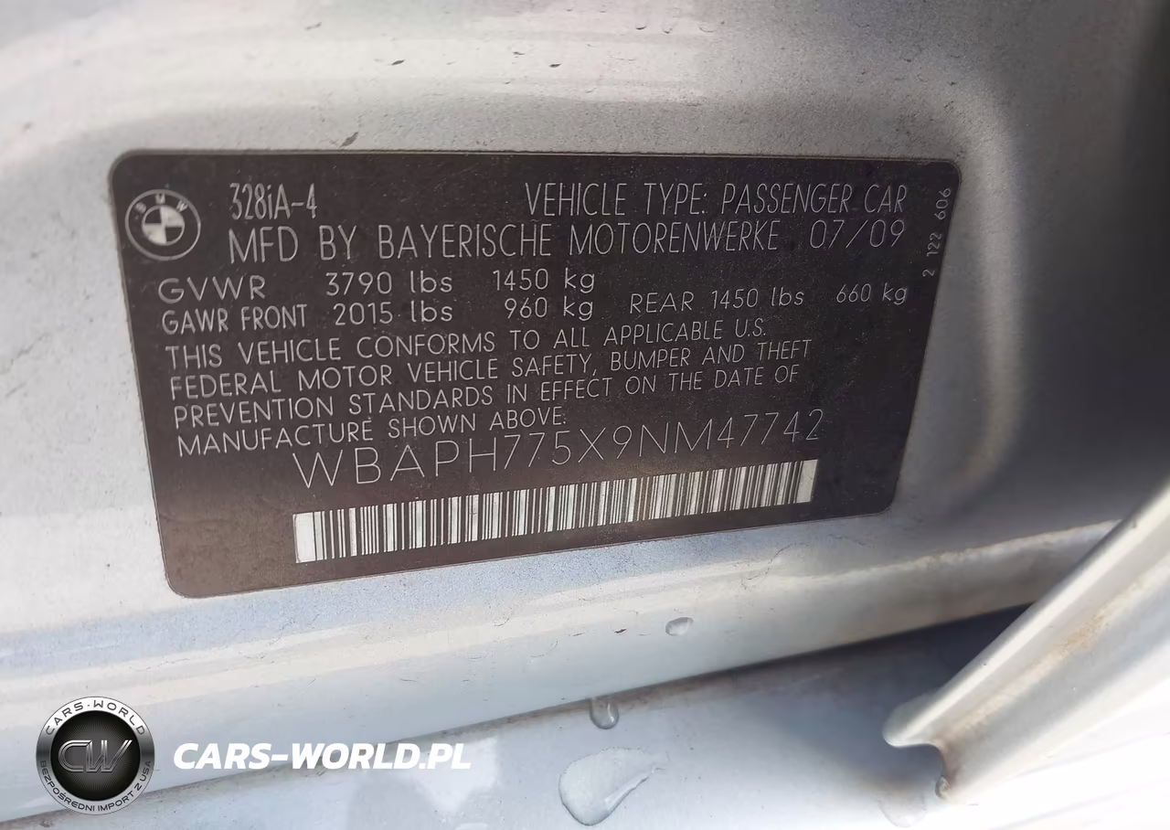 2009 BMW 328I VIN:WBAPH775X9NM47742 - 9
