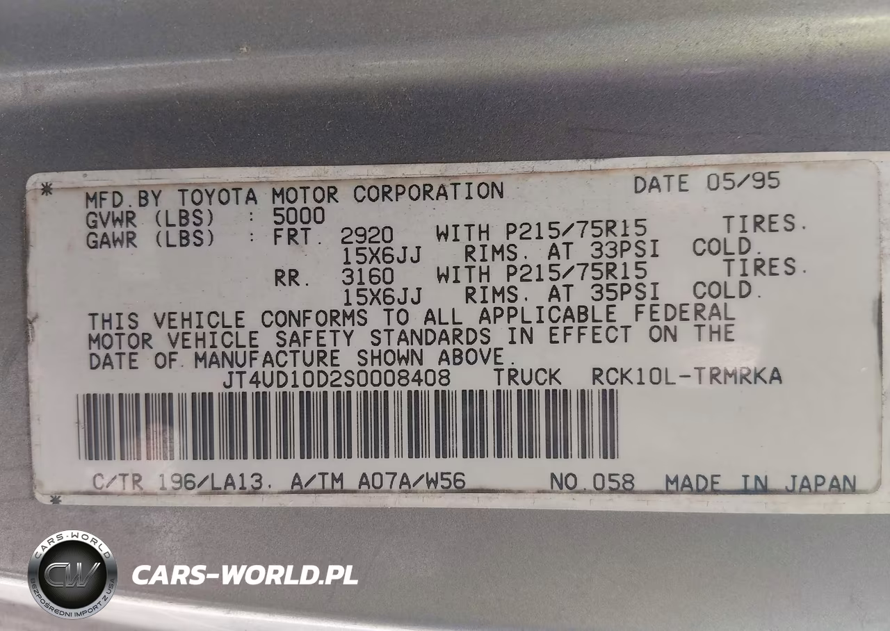 1995 Toyota T100 VIN:JT4UD10D2S0008408 - 9