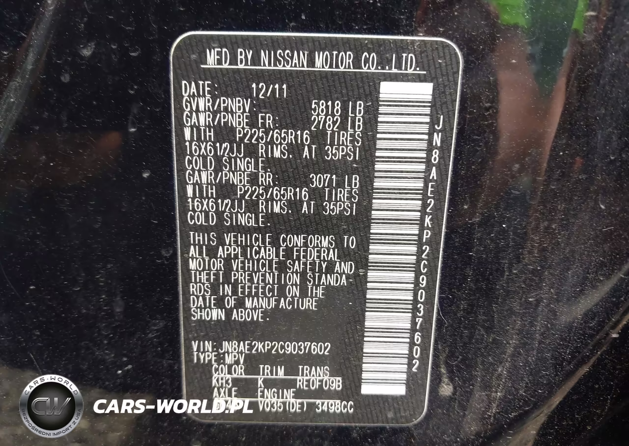 2012 Nissan Quest S VIN:JN8AE2KP2C9037602 - 9