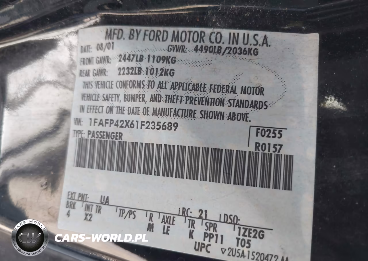 2001 Ford Mustang Gt VIN:1FAFP42X61F235689 - 9