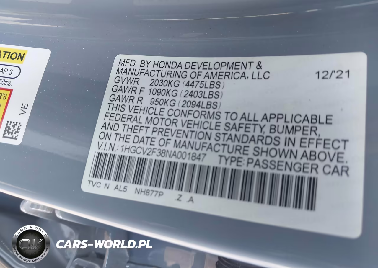 2022 Honda Accord Sport 2.0T VIN:1HGCV2F38NA001847 - 9