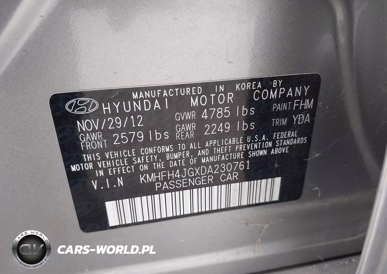 2013 Hyundai Azera VIN:KMHFH4JGXDA230761 - 9
