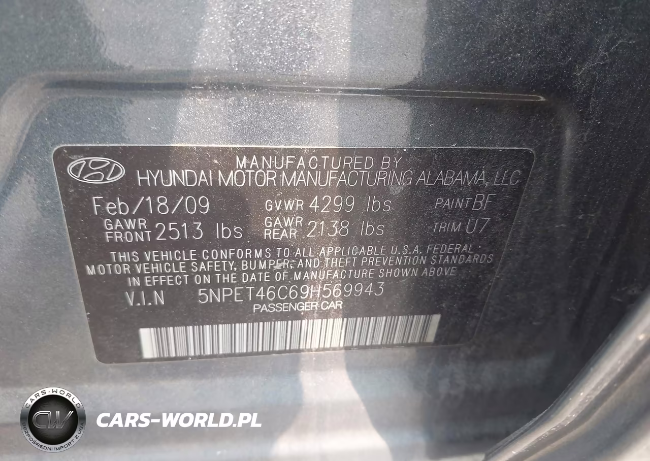 2009 Hyundai Sonata Gls VIN:5NPET46C69H569943 - 9