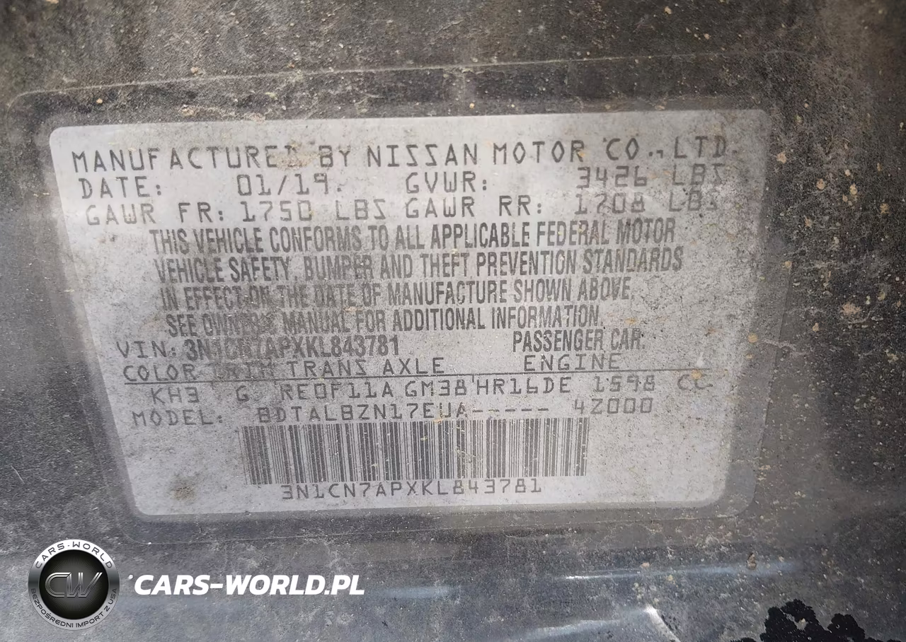 2019 Nissan Versa 1.6 Sv VIN:3N1CN7APXKL843781 - 9