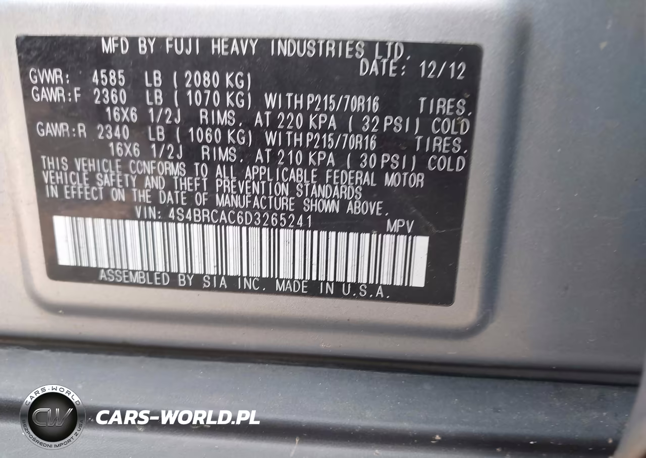 2013 Subaru Outback 2.5I VIN:4S4BRCAC6D3265241 - 9