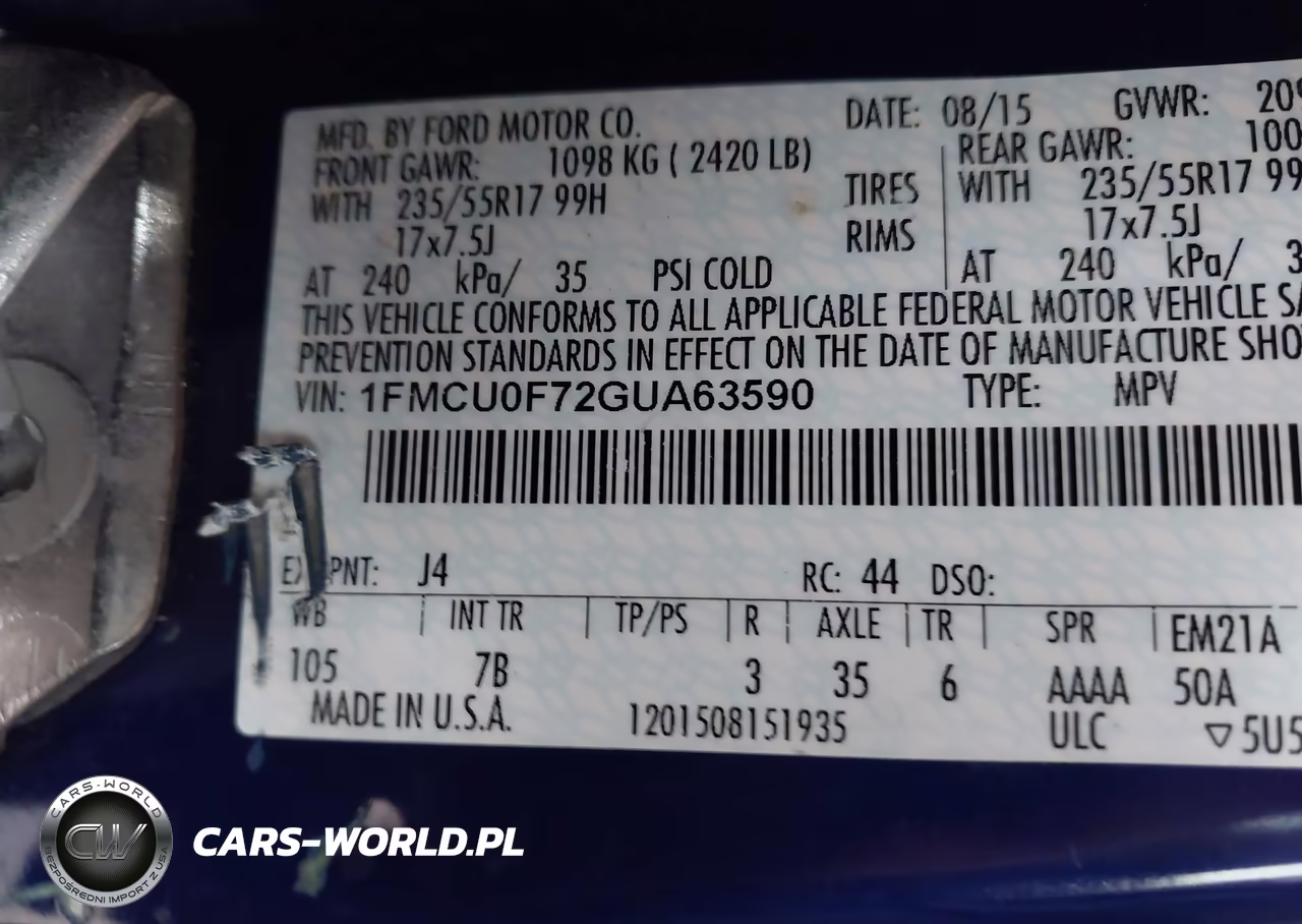 2016 Ford Escape S VIN:1FMCU0F72GUA63590 - 9