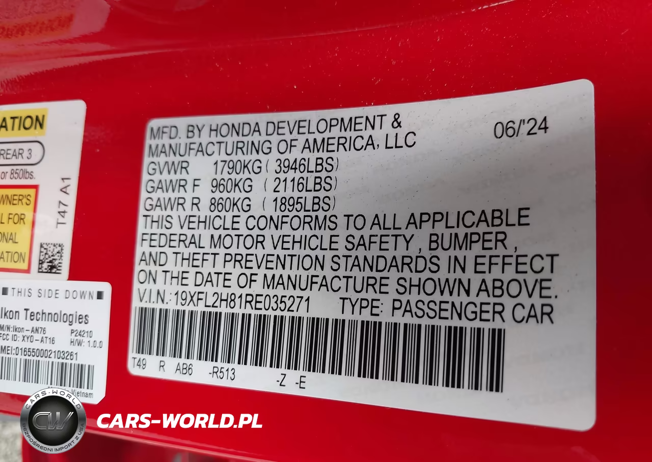 2024 Honda Civic Sport VIN:19XFL2H81RE035271 - 9