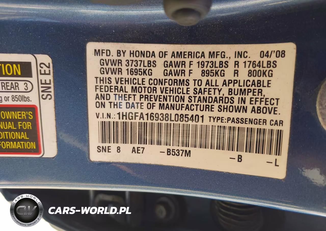2008 Honda Civic Ex-L VIN:1HGFA16938L085401 - 9