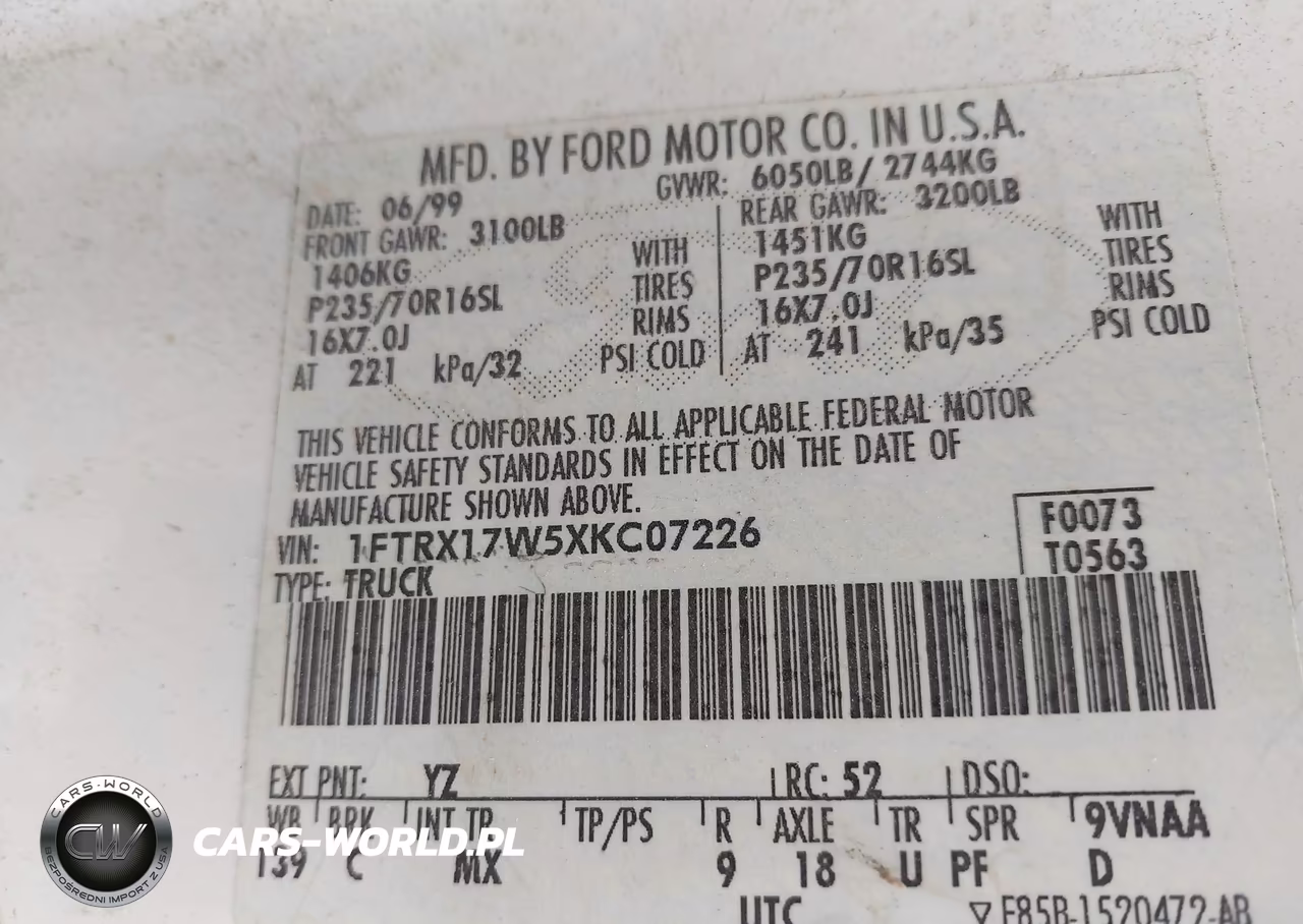 1999 Ford F-150 Lariat-Work Series-Xl-Xlt VIN:1FTRX17W5XKC07226 - 9