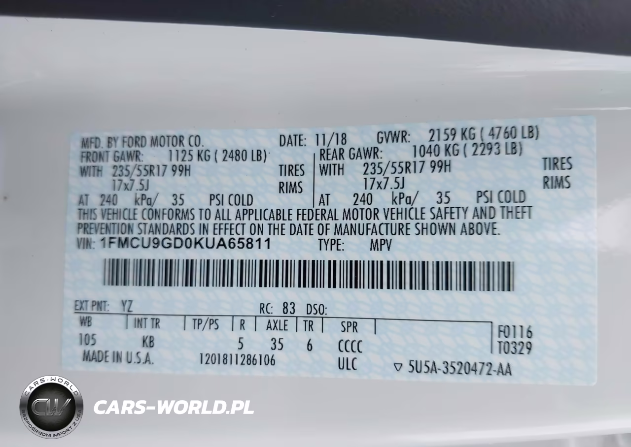 2019 Ford Escape Se VIN:1FMCU9GD0KUA65811 - 9