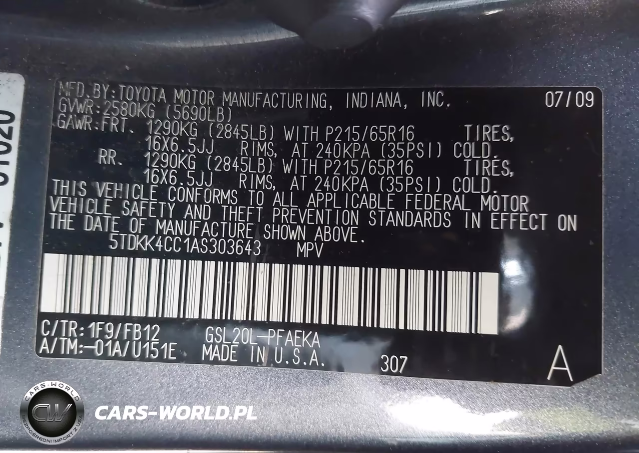 2010 Toyota Sienna Ce VIN:5TDKK4CC1AS303643 - 9