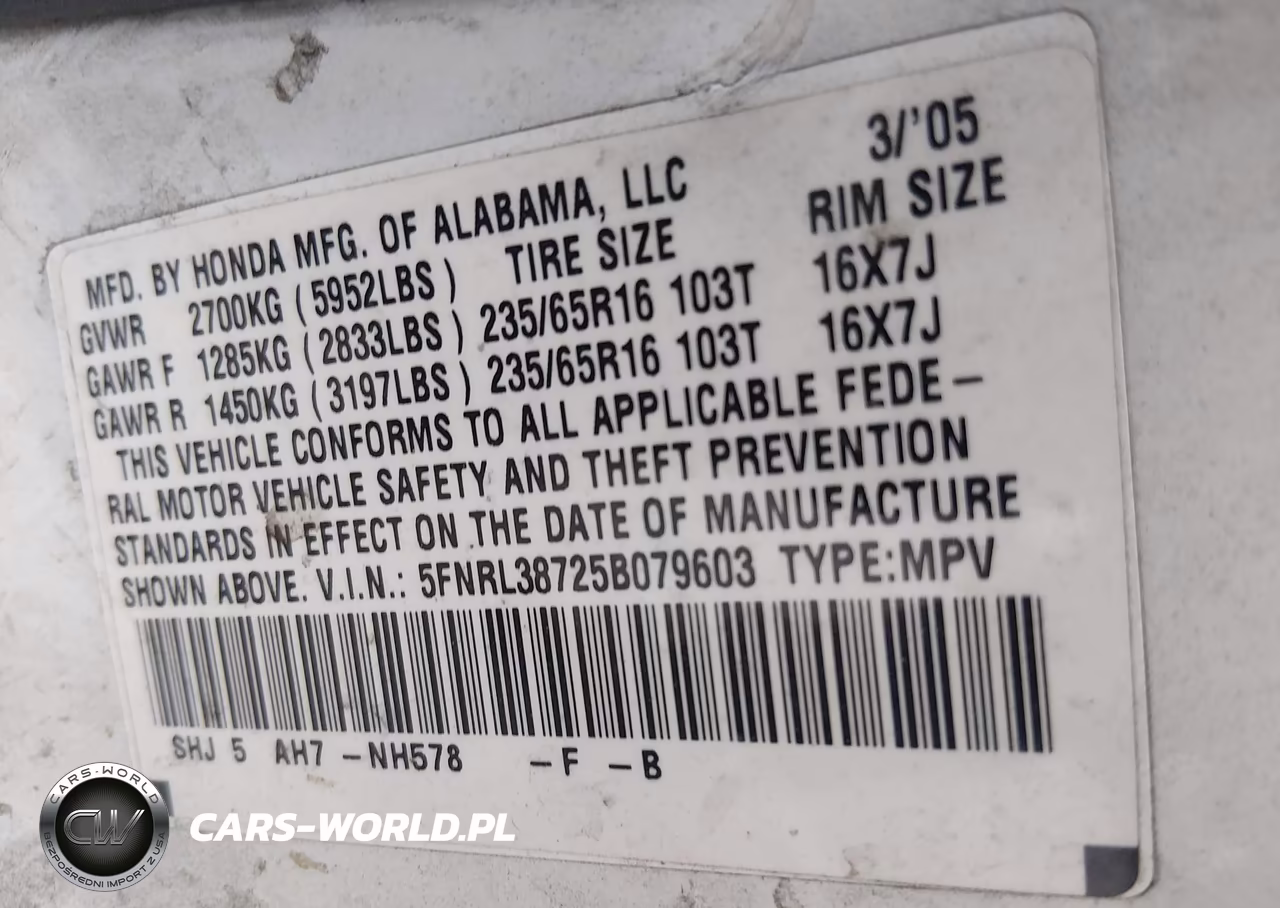 2005 Honda Odyssey VIN:5FNRL38725B079603 - 9