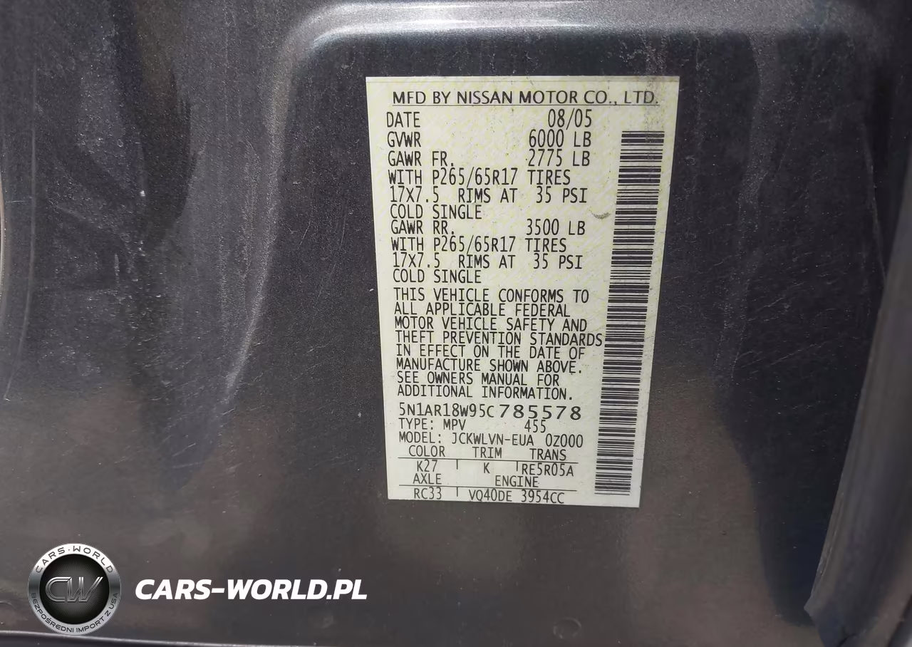 2005 Nissan Pathfinder Le VIN:5N1AR18W95C785578 - 9