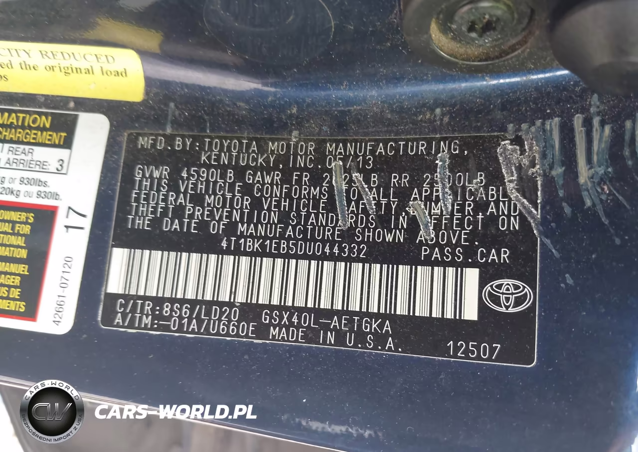 2013 Toyota Avalon Xle VIN:4T1BK1EB5DU044332 - 9