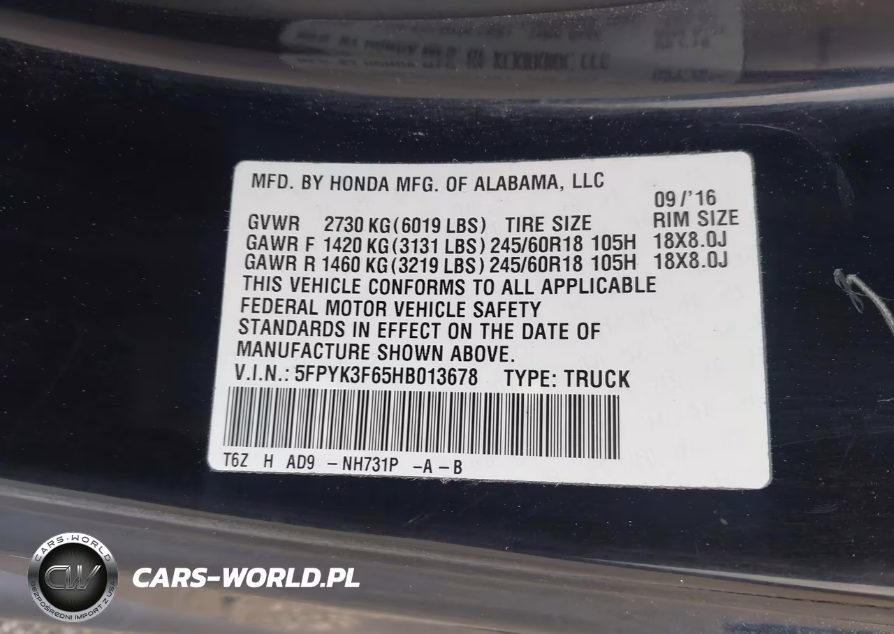 2017 Honda Ridgeline Rtl-T VIN:5FPYK3F65HB013678 - 9