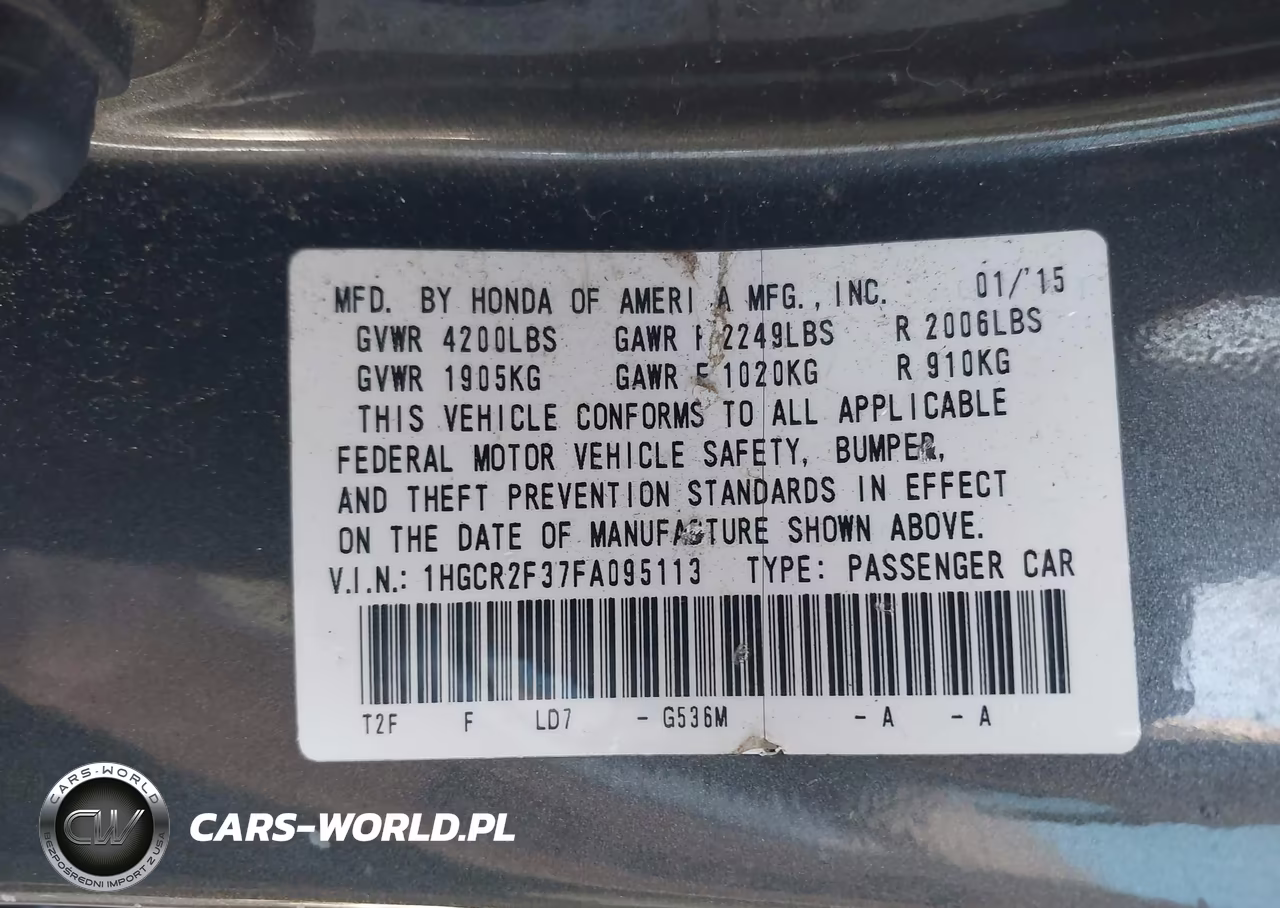 2015 Honda Accord Lx VIN:1HGCR2F37FA095113 - 9