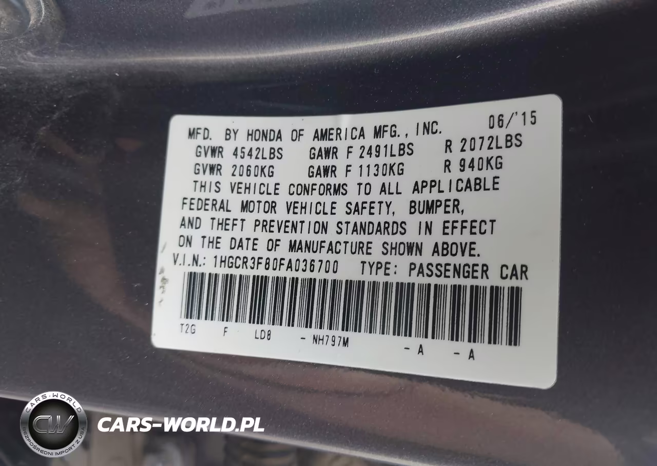 2015 Honda Accord Ex-L V-6 VIN:1HGCR3F80FA036700 - 9