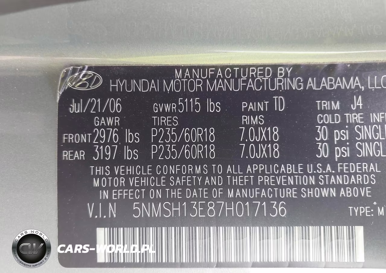 2007 Hyundai Santa Fe Limited-Se VIN:5NMSH13E87H017136 - 9