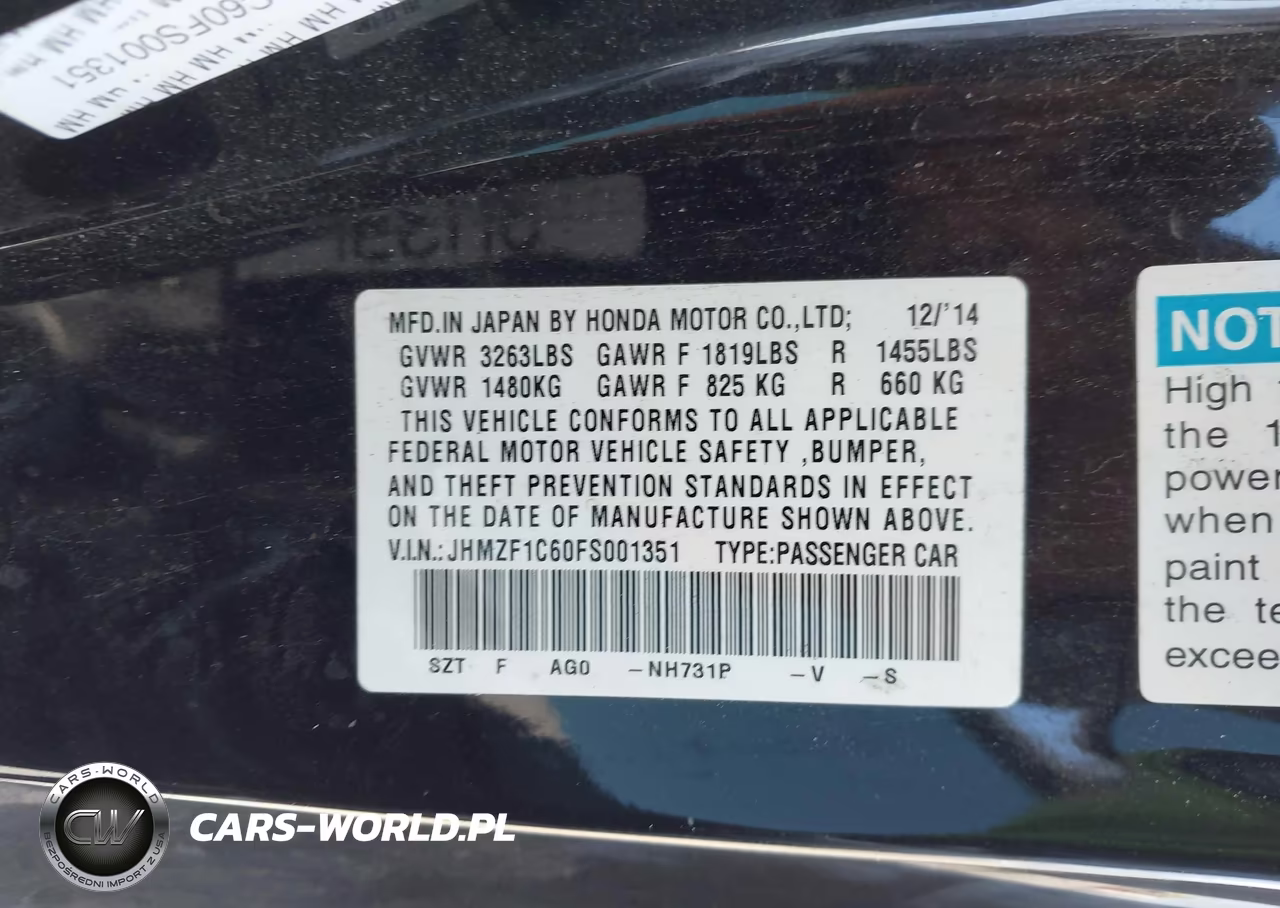 2015 Honda Cr-Z Ex VIN:JHMZF1C60FS001351 - 9
