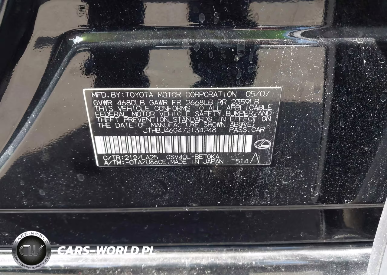 2007 Lexus Es 350 VIN:JTHBJ46G472134248 - 9