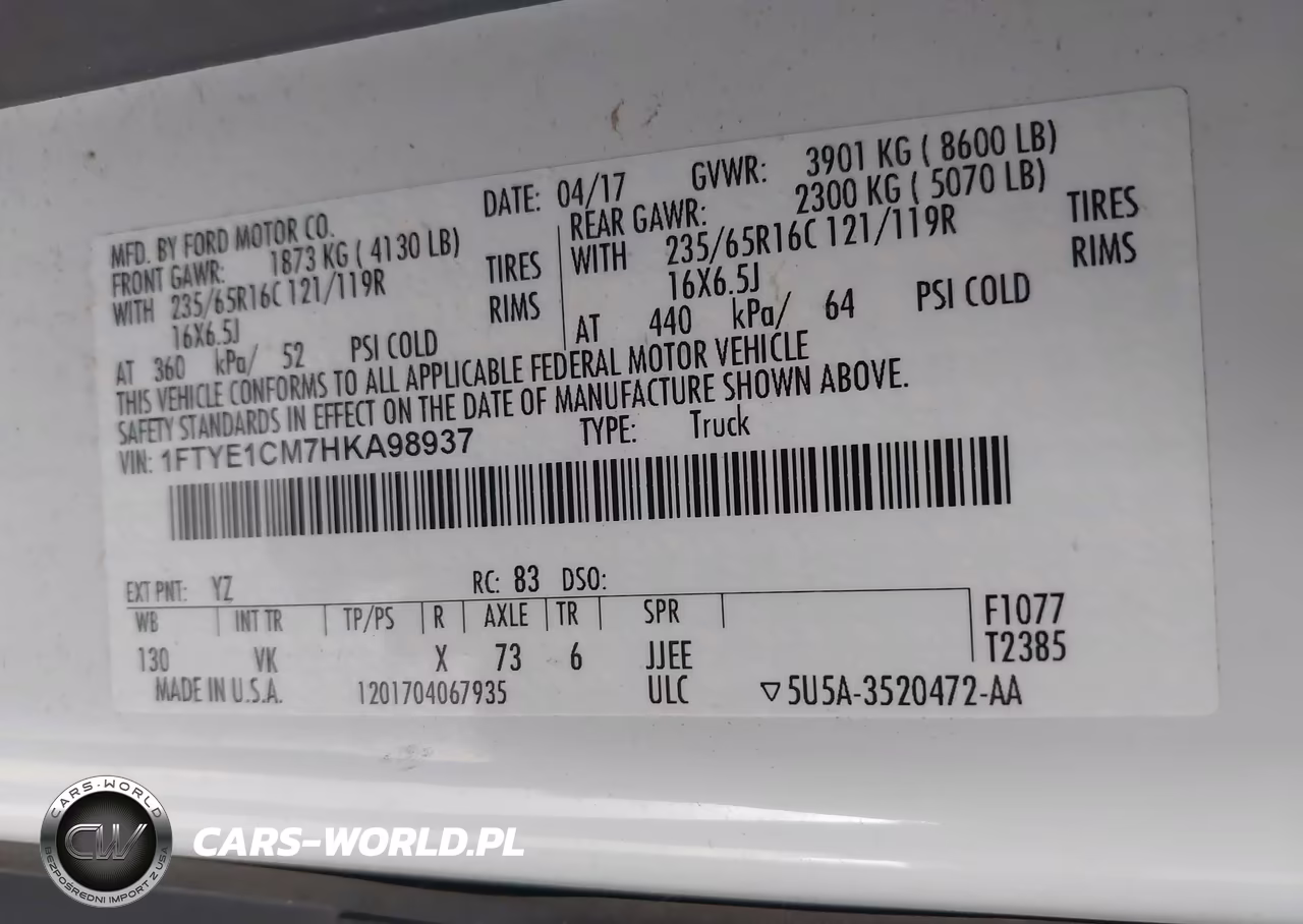 2017 Ford Transit-150 VIN:1FTYE1CM7HKA98937 - 9
