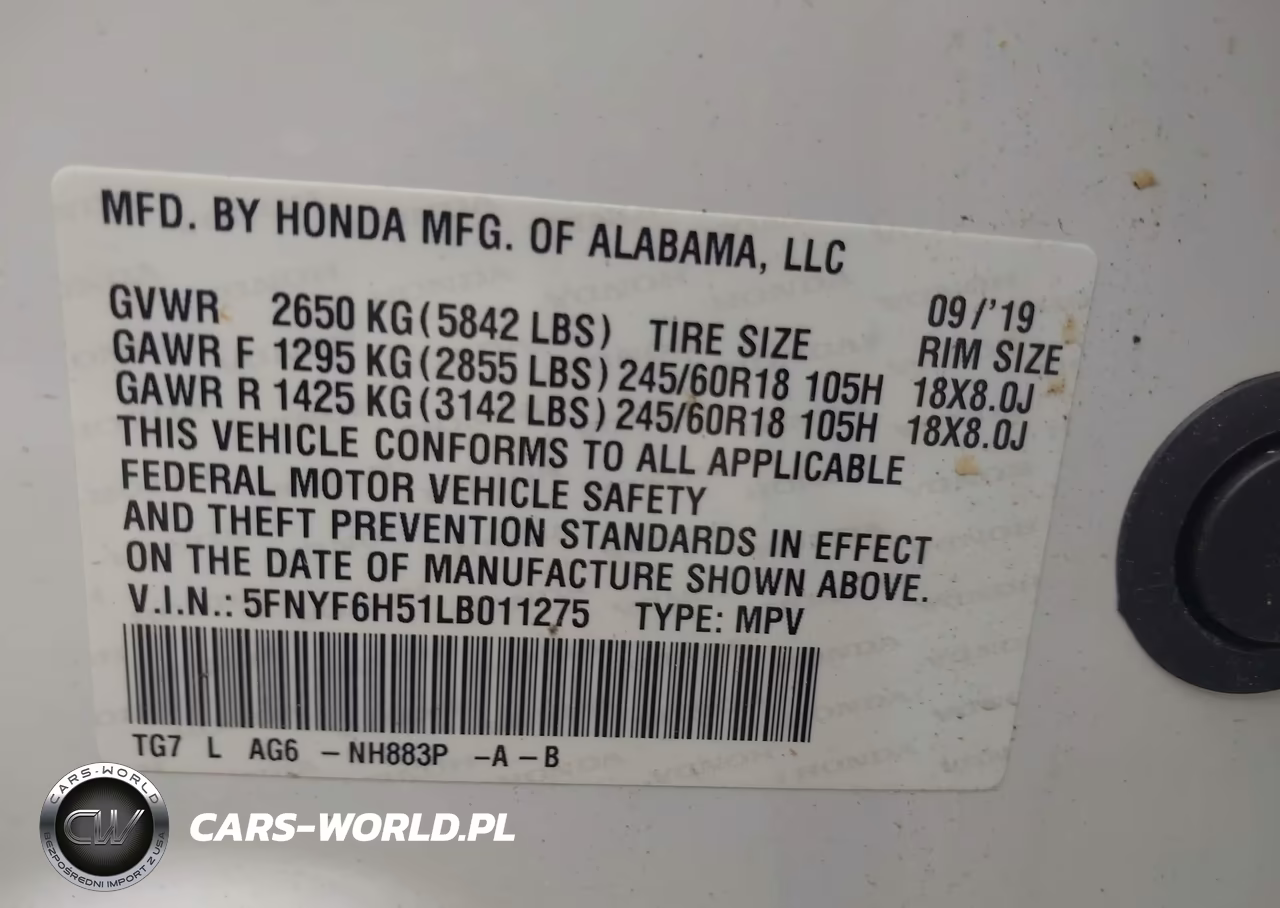 2020 Honda Pilot Awd Ex-L VIN:5FNYF6H51LB011275 - 9