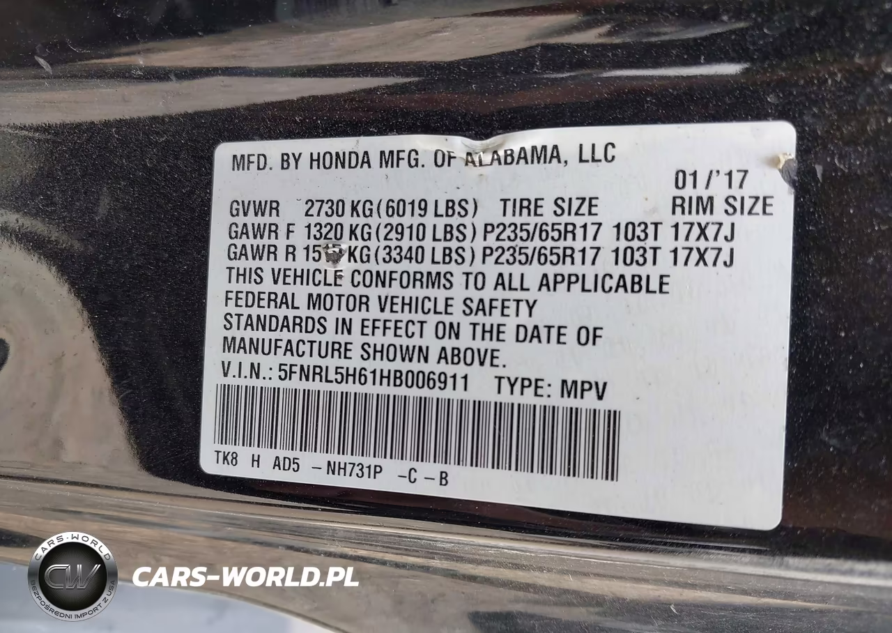 2017 Honda Odyssey Ex-L VIN:5FNRL5H61HB006911 - 9
