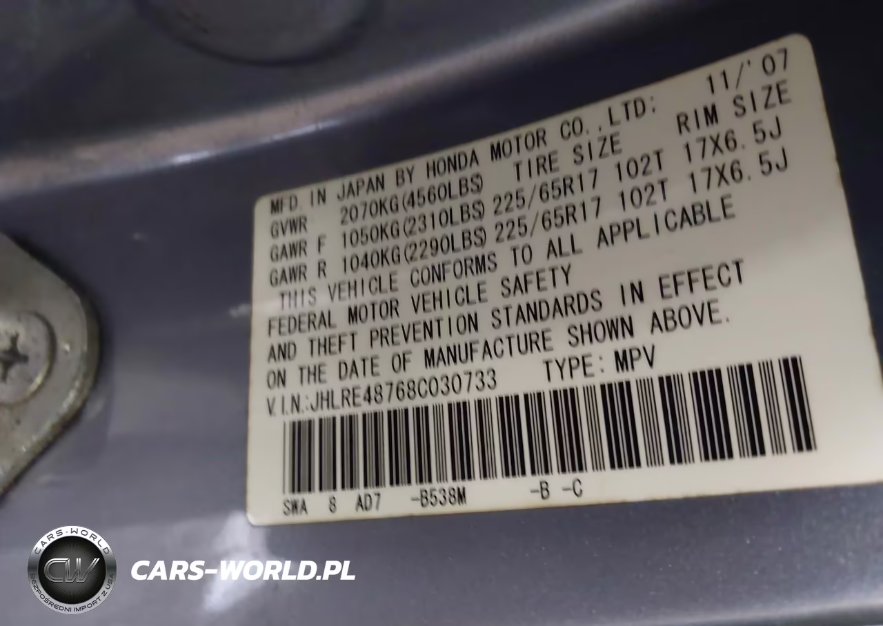 2008 Honda Cr-V Ex-L VIN:JHLRE48768C030733 - 9
