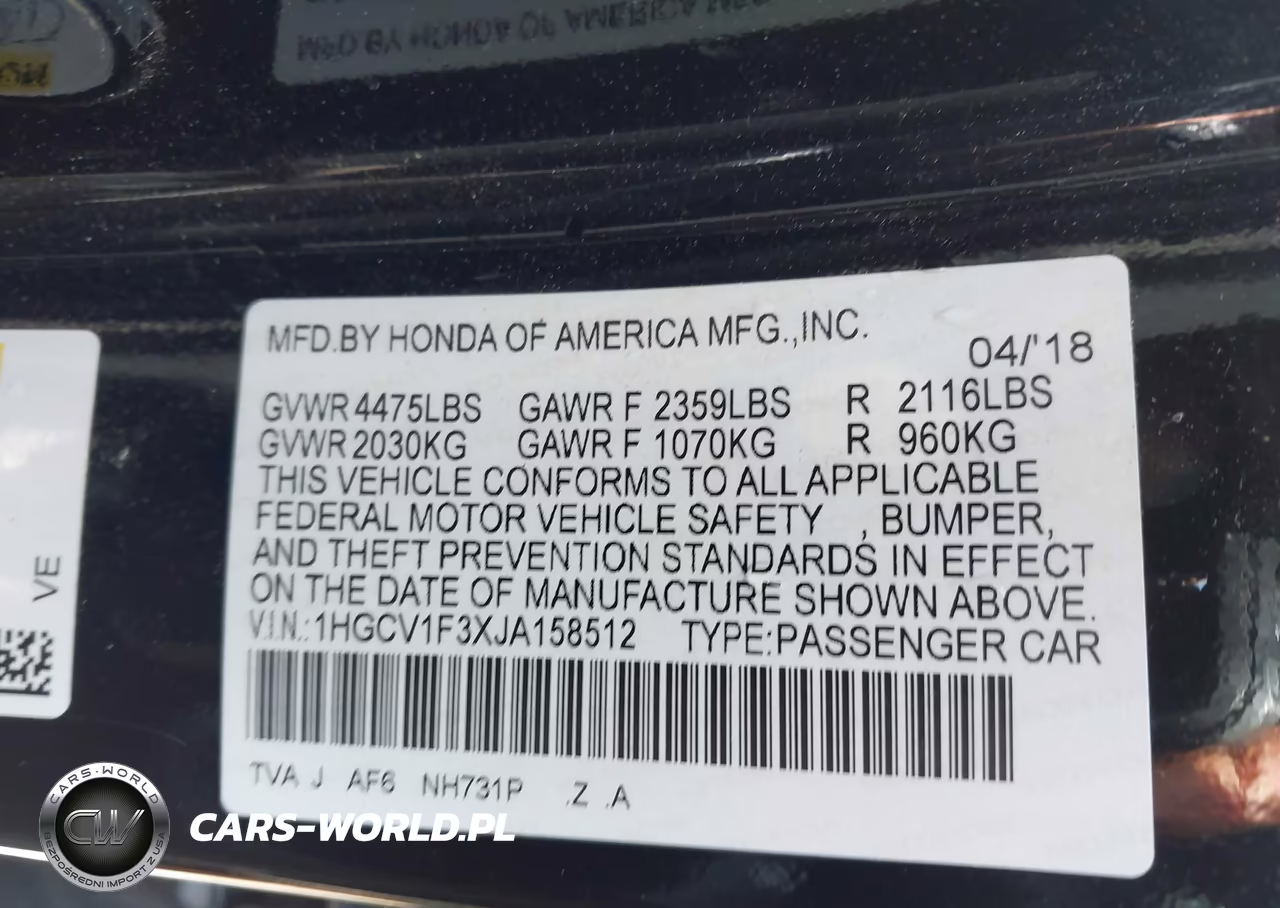 2018 Honda Accord Sport VIN:1HGCV1F3XJA158512 - 9