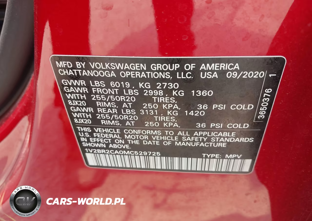2021 Volkswagen Atlas 3.6L V6 Sel VIN:1V2BR2CA0MC529725 - 9