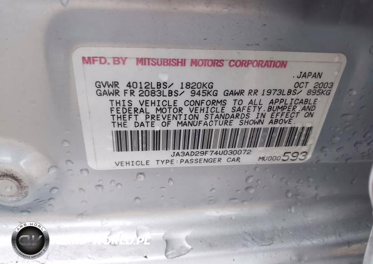 2004 Mitsubishi Lancer Sportback Ls VIN:JA3AD29F74U030072 - 9