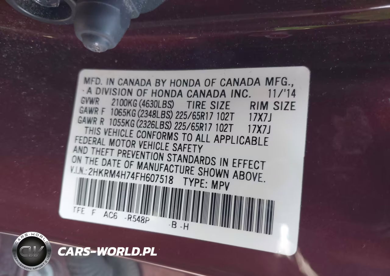 2015 Honda Cr-V Ex-L VIN:2HKRM4H74FH607518 - 9