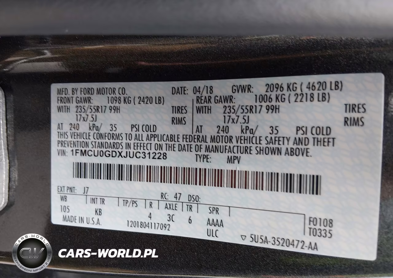 2018 Ford Escape Se VIN:1FMCU0GDXJUC31228 - 9