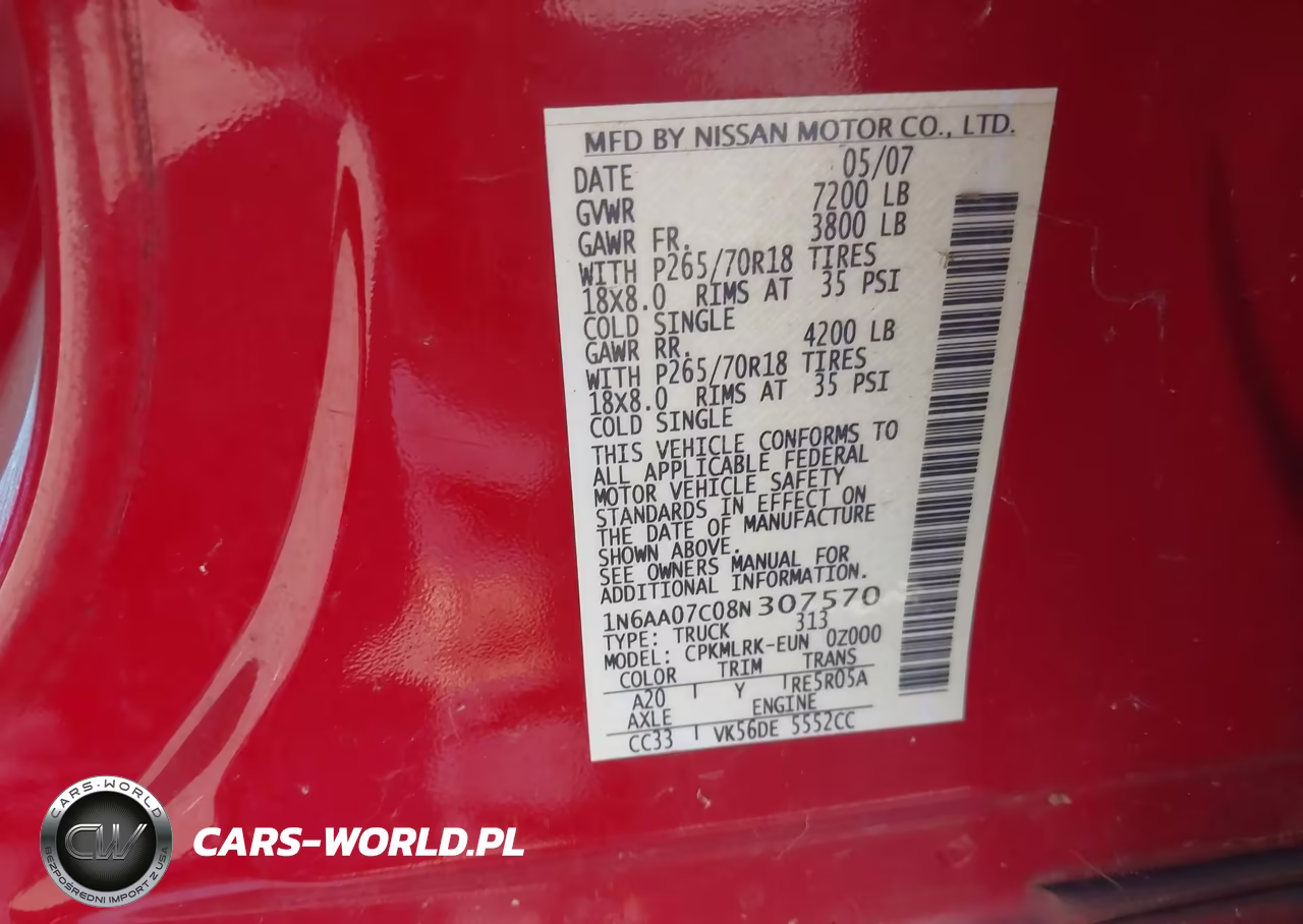 2008 Nissan Titan Xe VIN:1N6AA07C08N307570 - 9