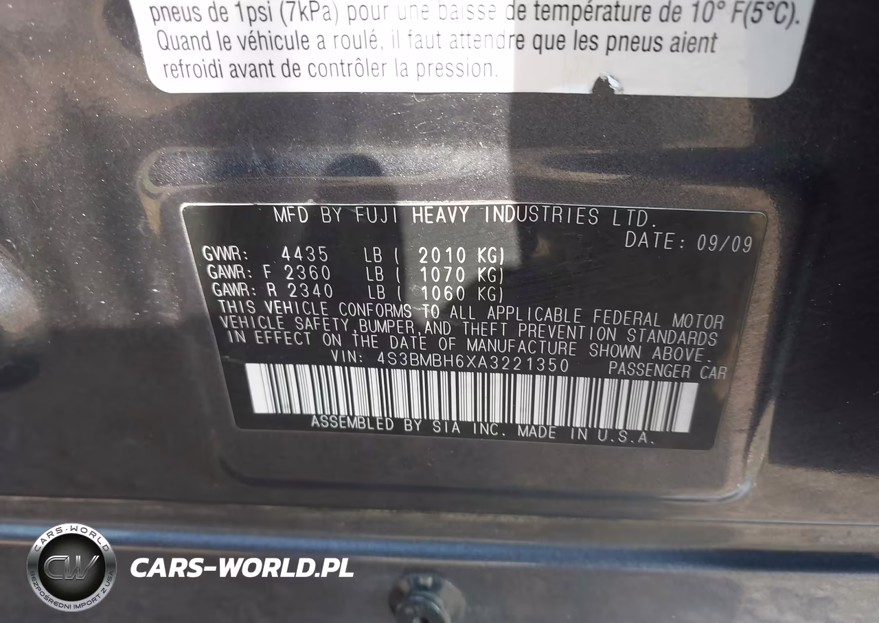 2010 Subaru Legacy 2.5I Premium VIN:4S3BMBH6XA3221350 - 9