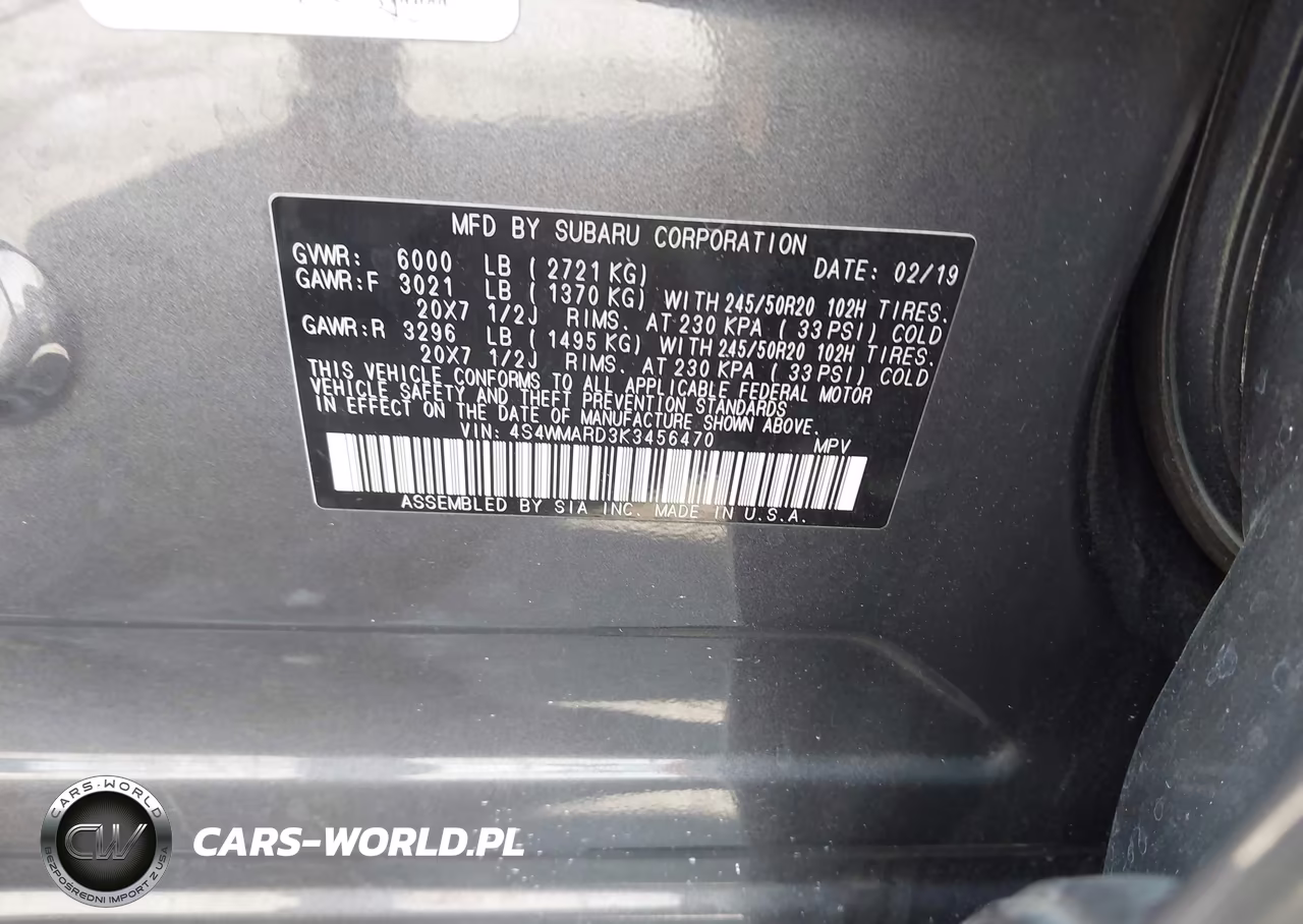 2019 Subaru Ascent Touring VIN:4S4WMARD3K3456470 - 9
