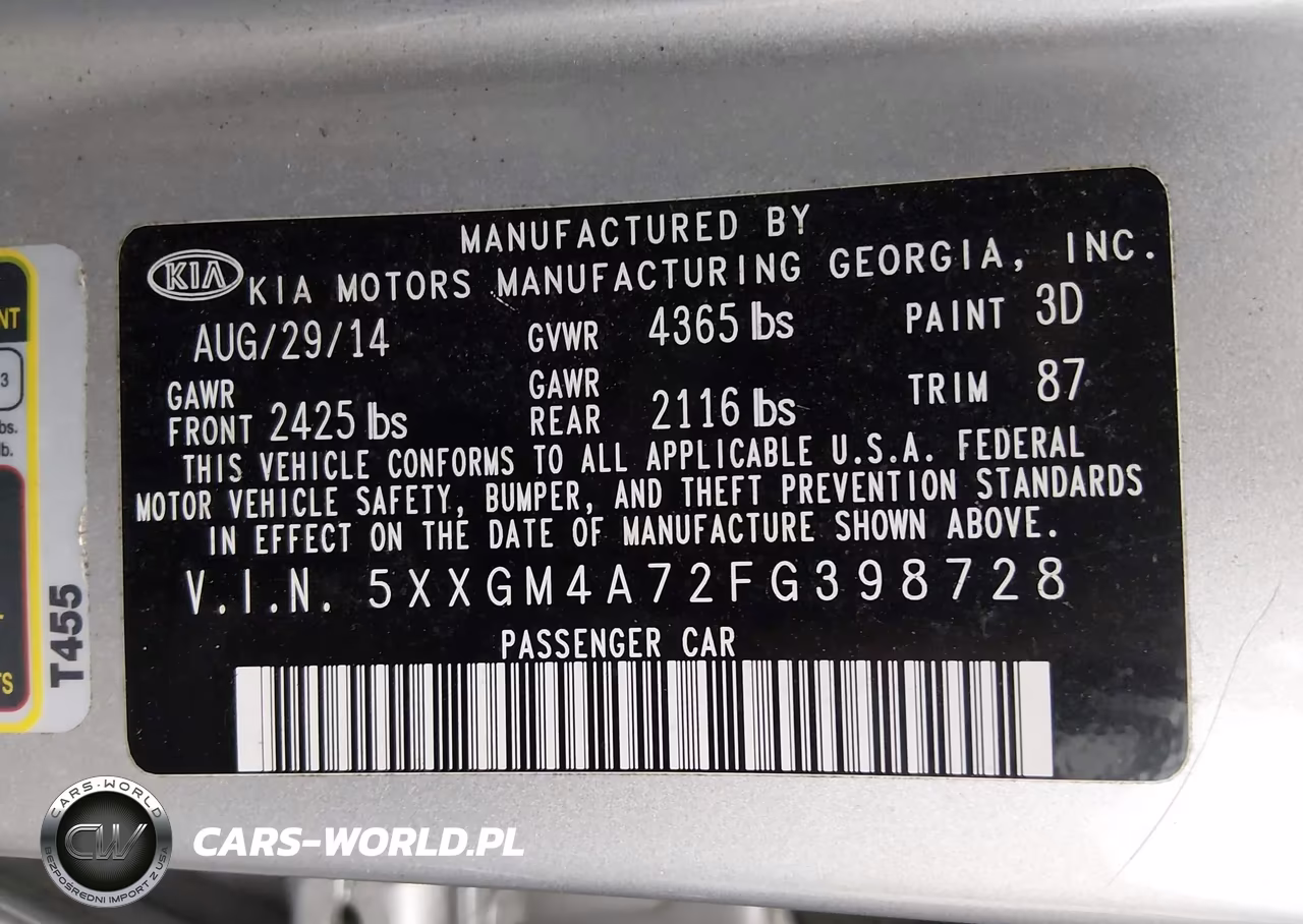 2015 Kia Optima Lx VIN:5XXGM4A72FG398728 - 9