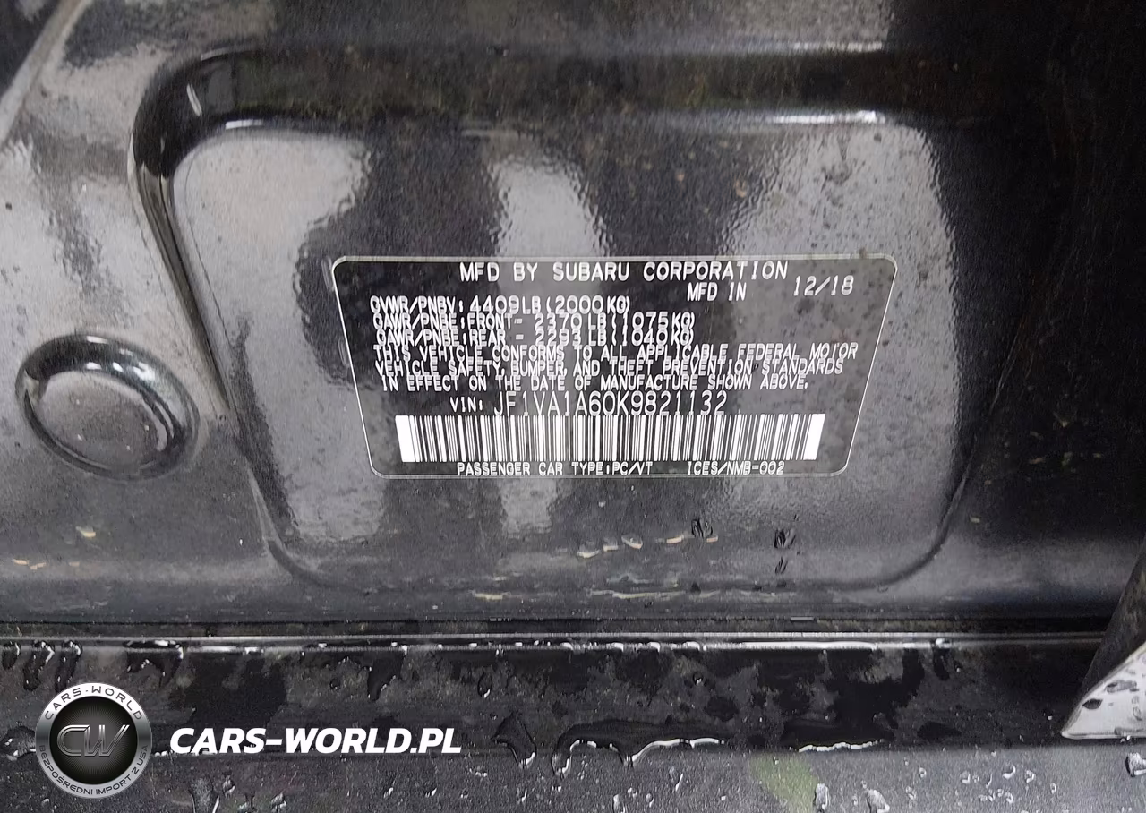 2019 Subaru Wrx VIN:JF1VA1A60K9821132 - 9