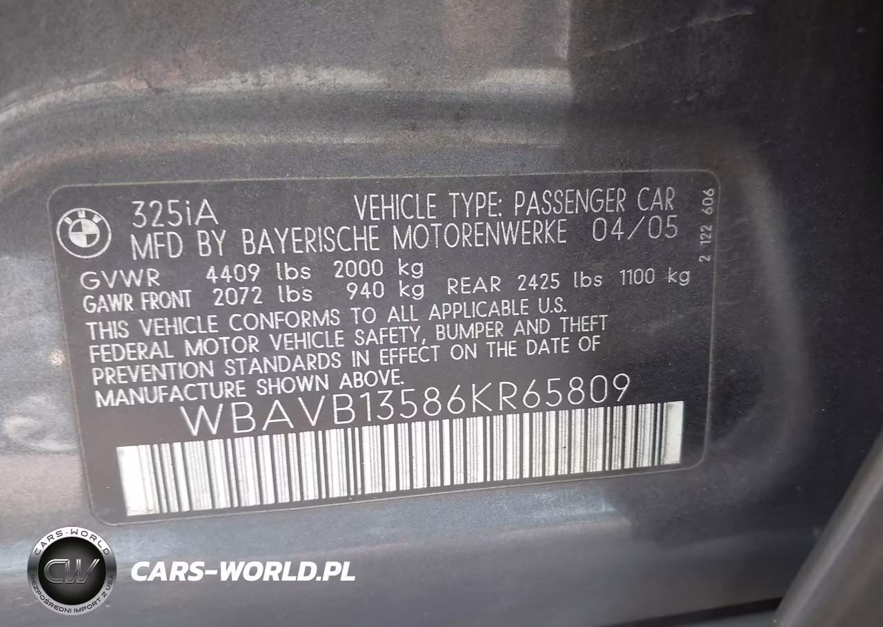 2006 BMW 325I VIN:WBAVB13586KR65809 - 9